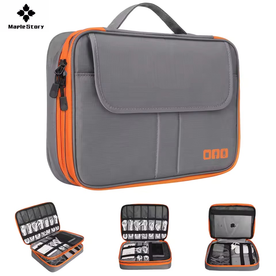 Tech Accessories Case - حقيبة تخزين رقمية مزدوجة الطبقات للسفر،